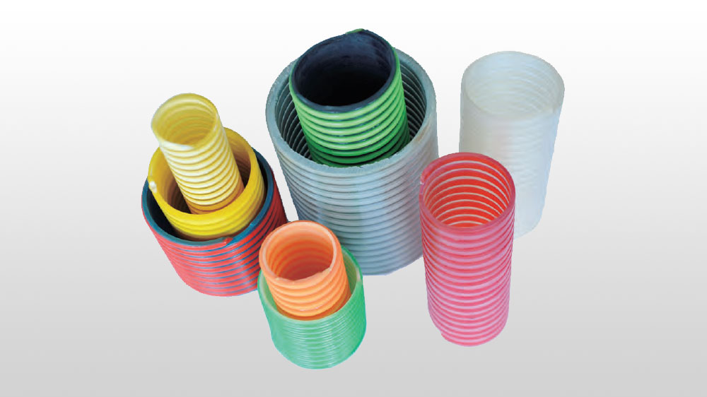 Spiral reinforced hose with PVC plastic ribs